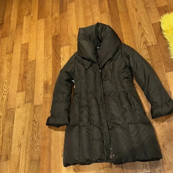 Coffee shop chocolate brown puffer down  jacket Sz L - Picture 3 of 16